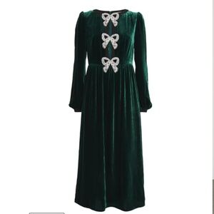 knee length dresses for ladies Camille Velvet Embellished Bows Long Dress in Burgundy